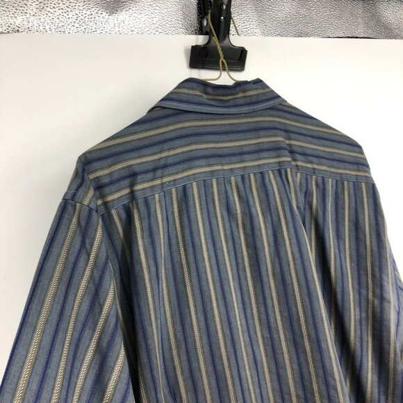 Ted Baker London vertical stripe navy and tan button down dress shirt cotton XL - Picture 5 of 15